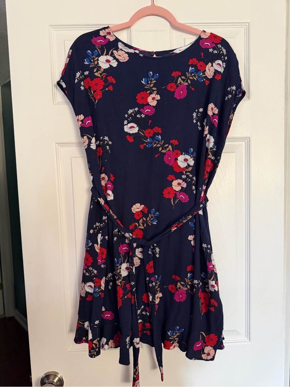 POPSUGAR Navy Mini Dress with Red, Pink & Cream Floral Print
